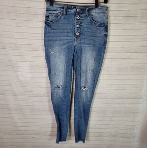 KANCAN BUTTON FRONT JEANS W SHARK BITE ANKLES, SZ 9